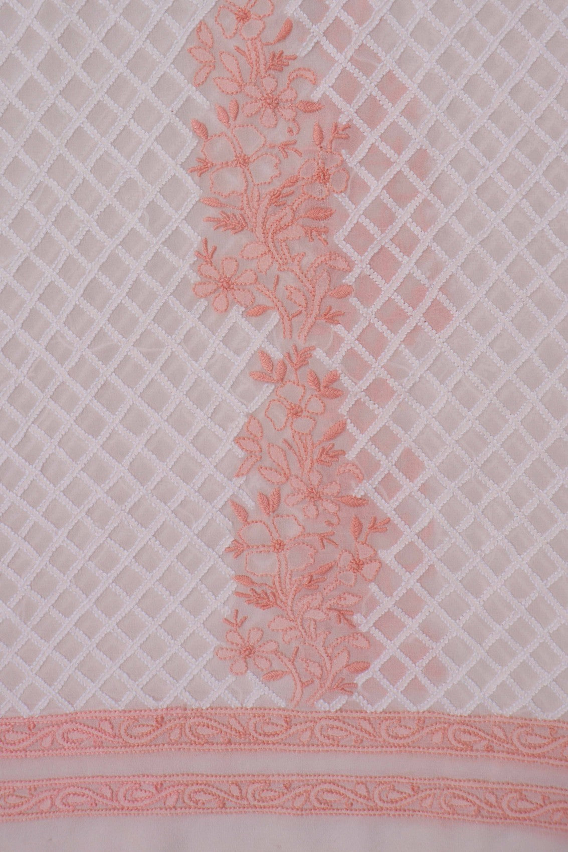 Ada Hand Embroidered Light Peach Pure Georgette Lucknowi Chikankari Unstitched Kurta Dupatta Set A454113