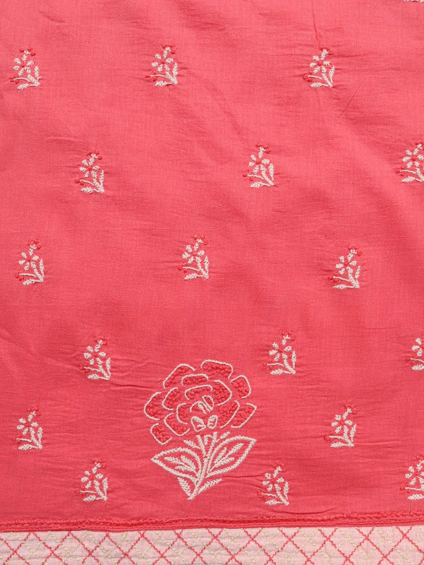 Ada Hand Embroidered Carrot Pink Cotton Lucknowi Chikankari Unstitched Suit Piece 01A101763