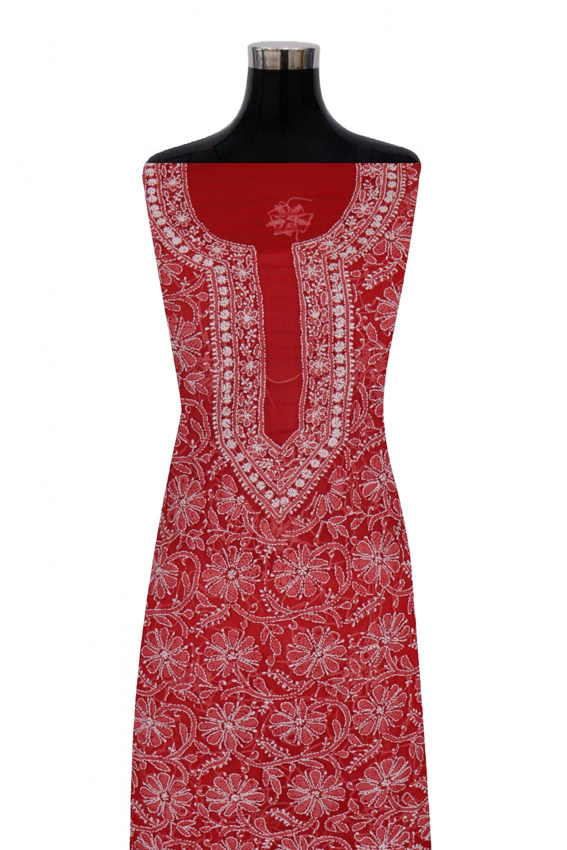 Ada Hand Embroidered Red Georgette Lucknowi Chikan Unstitched Suit Piece A496893