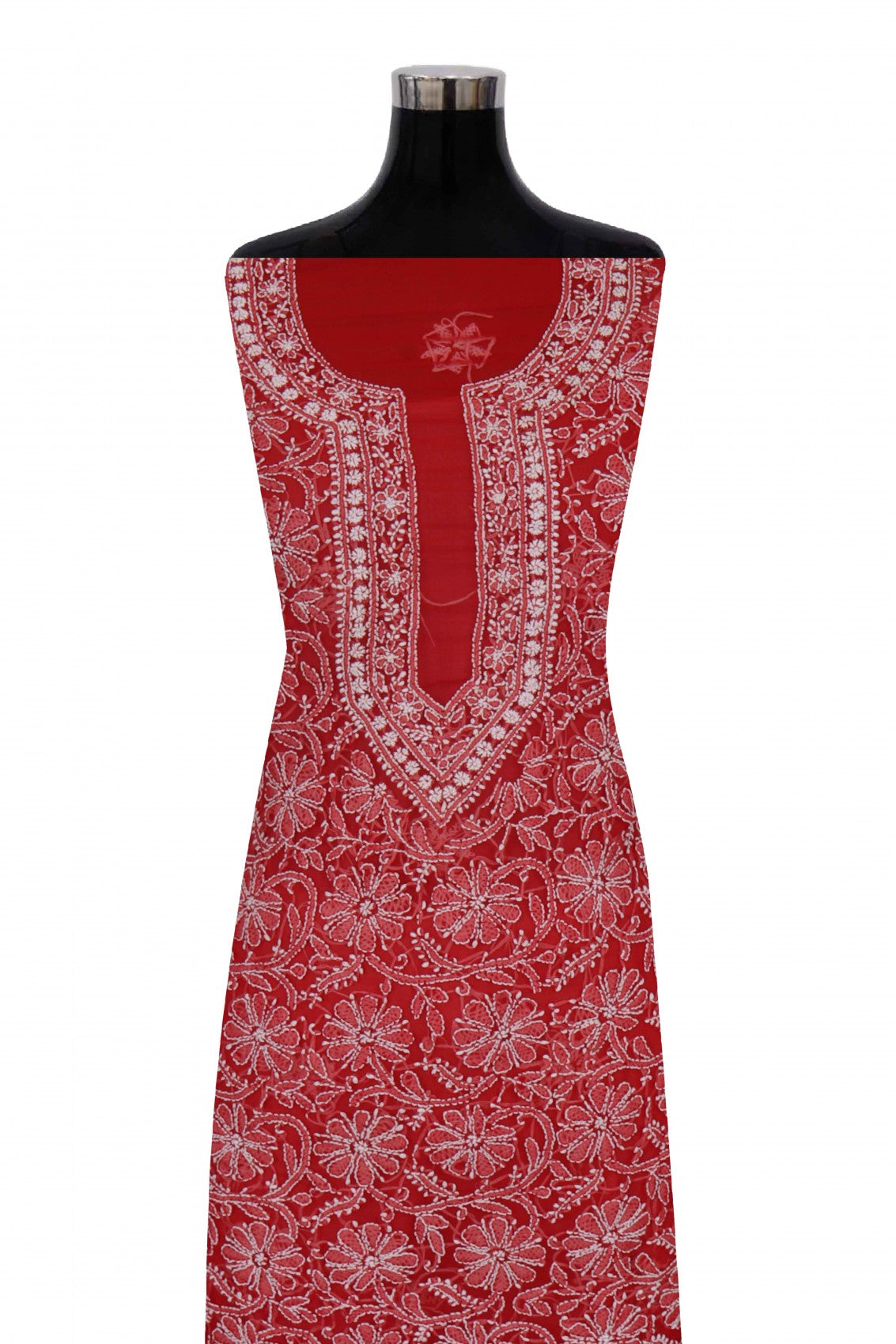 Ada Hand Embroidered Red Georgette Lucknowi Chikan Unstitched Suit Piece A496893