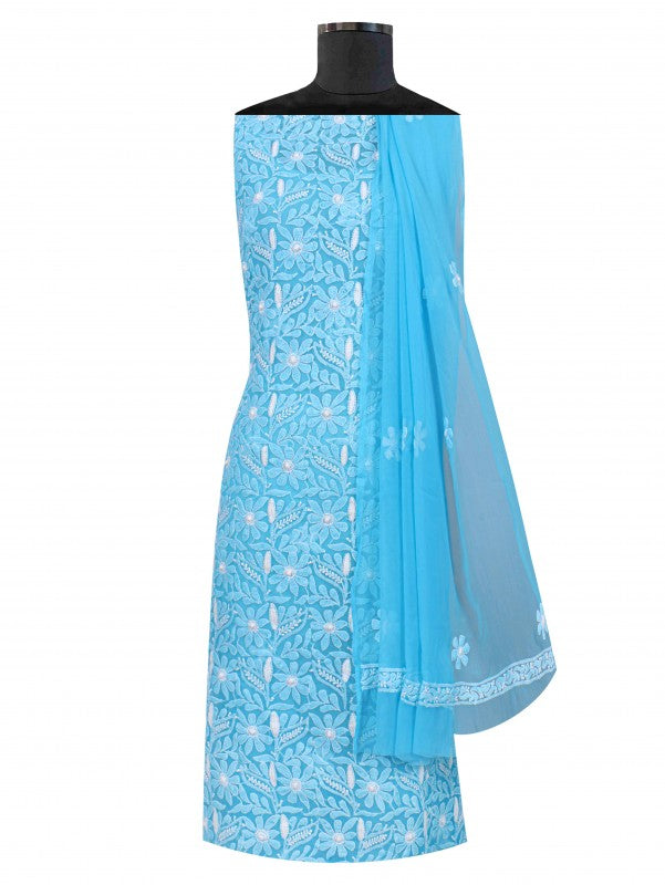 Ada Hand Embroidered Blue Georgette Lucknowi Chikankari Unstitched Suit Piece 01A209149
