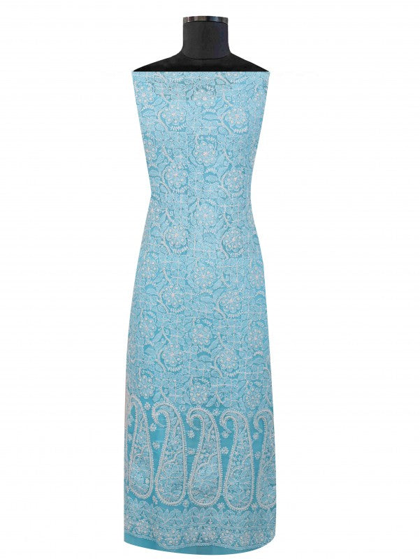 Ada Hand Embroidered Blue Georgette Lucknowi Chikankari Unstitched Suit Piece With Pearl Work 01A54152