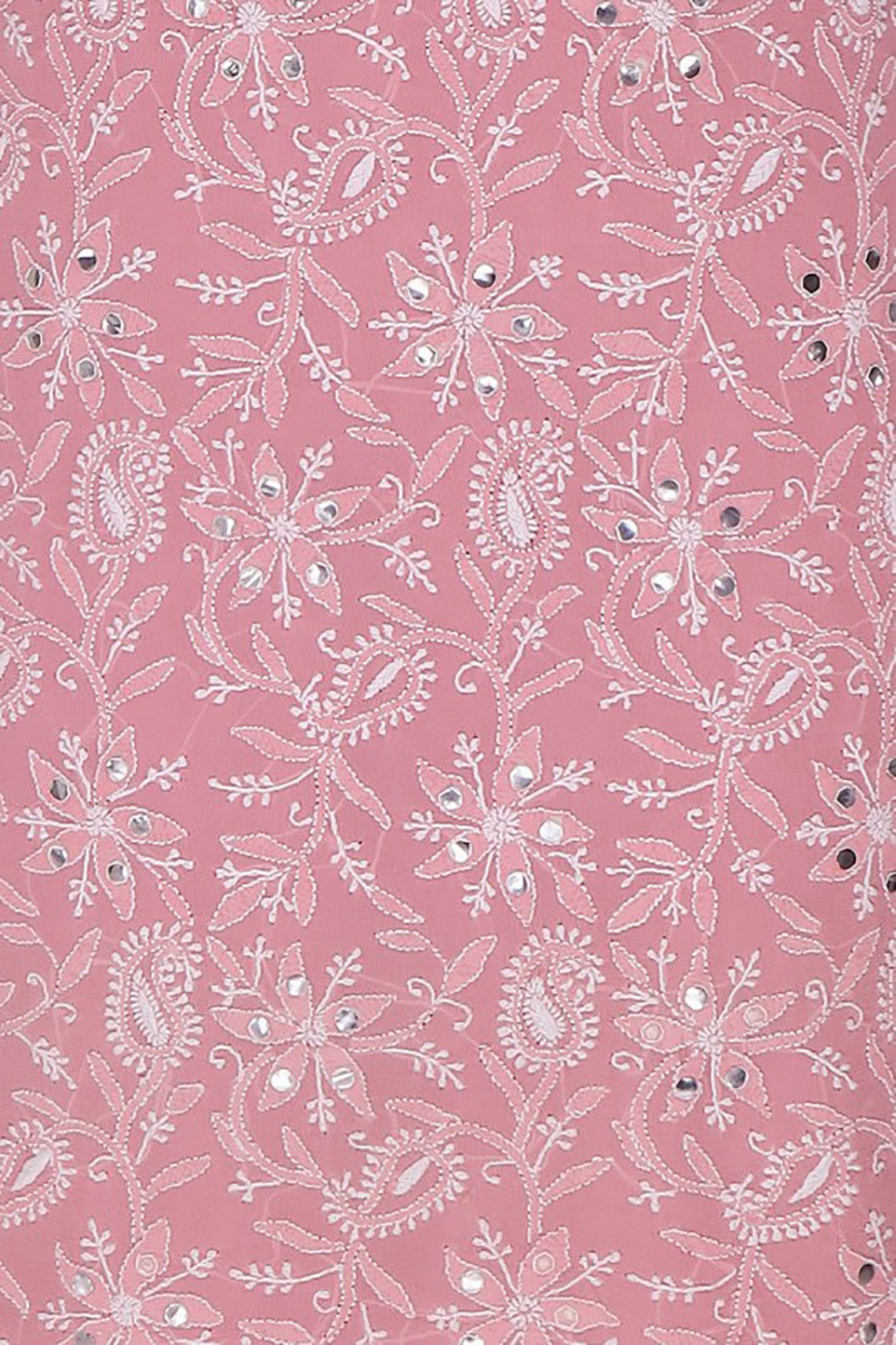 Ada Hand Embroidered Onion Pink Pure Georgette Lucknowi Chikankari Unstitched Kurta Dupatta With Mirror Work A93069