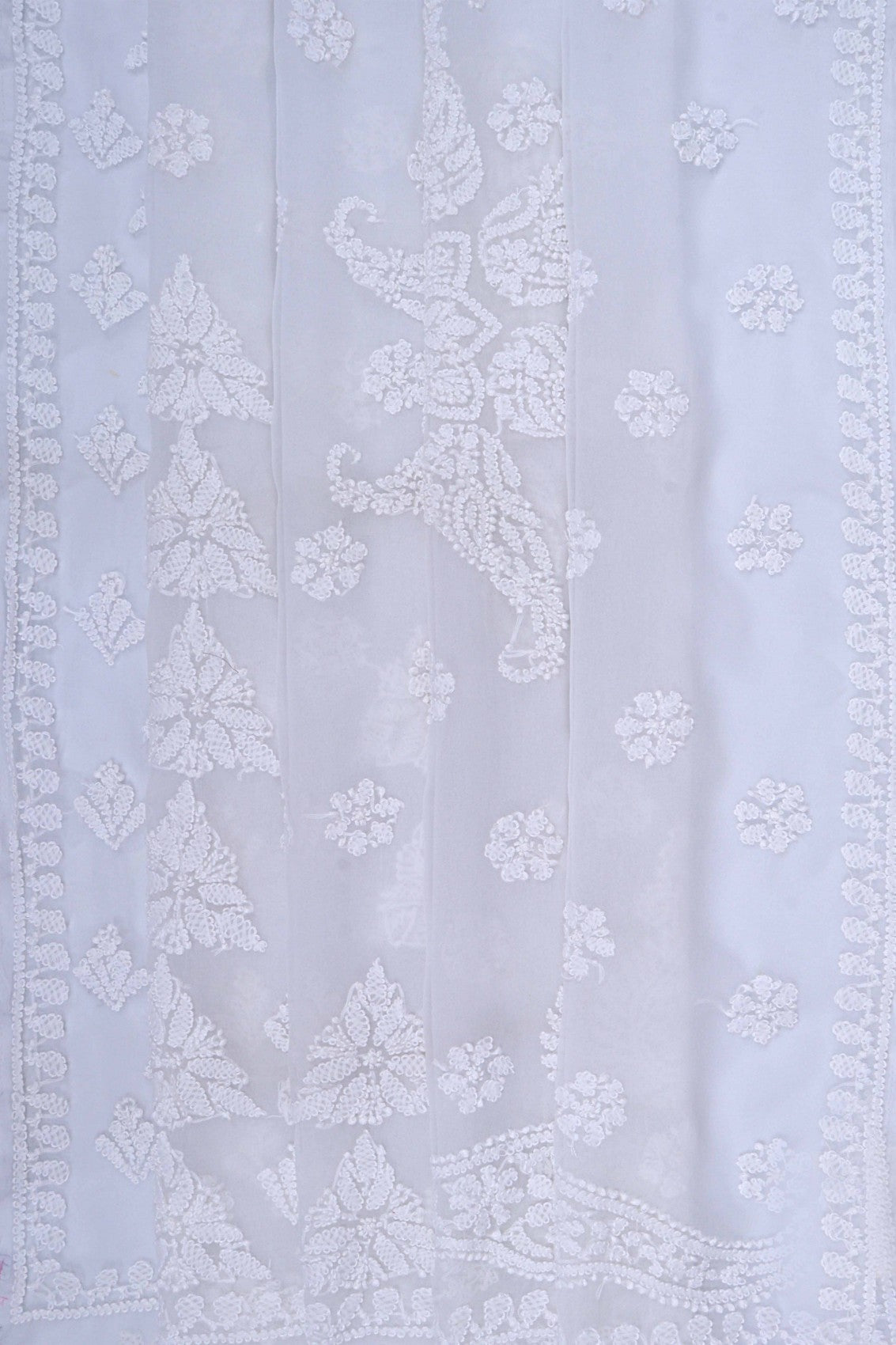 Ada Hand Embroidered White Georgette Lucknowi Chikankari Saree With Blouse A556967