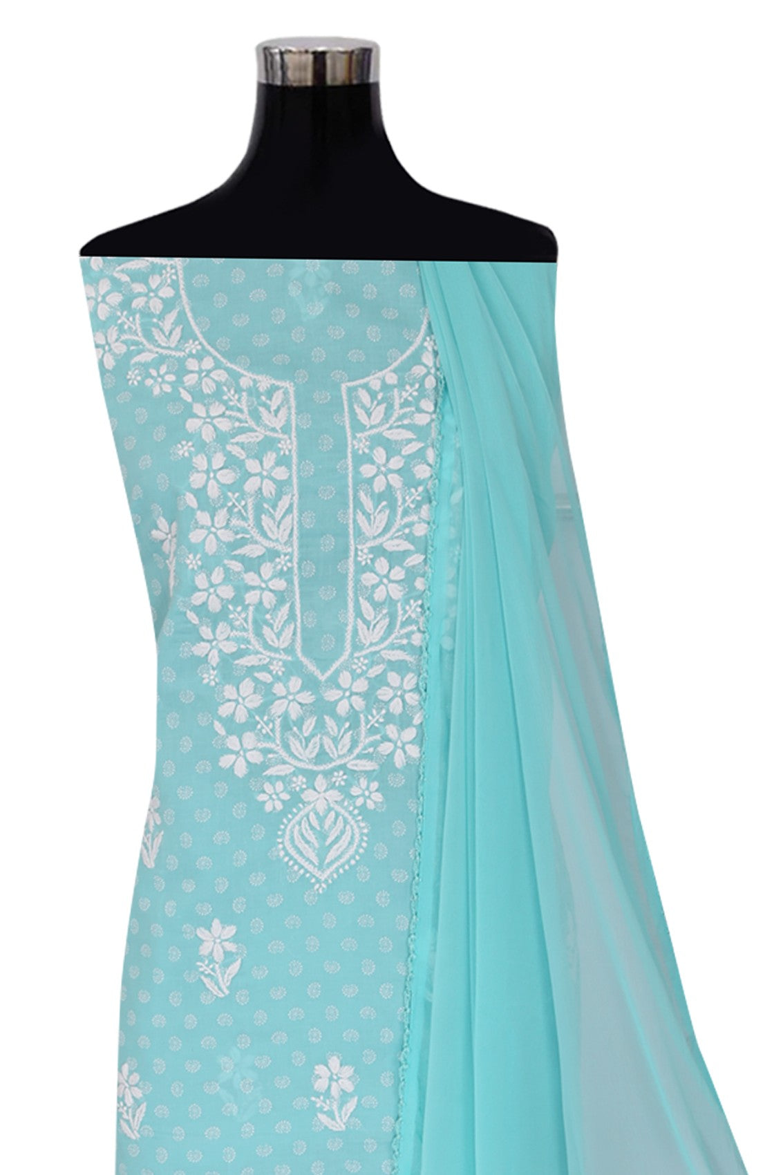Ada Hand Embroidered Blue Cotton Lucknowi Chikankari Unstitched Suit Piece A211231