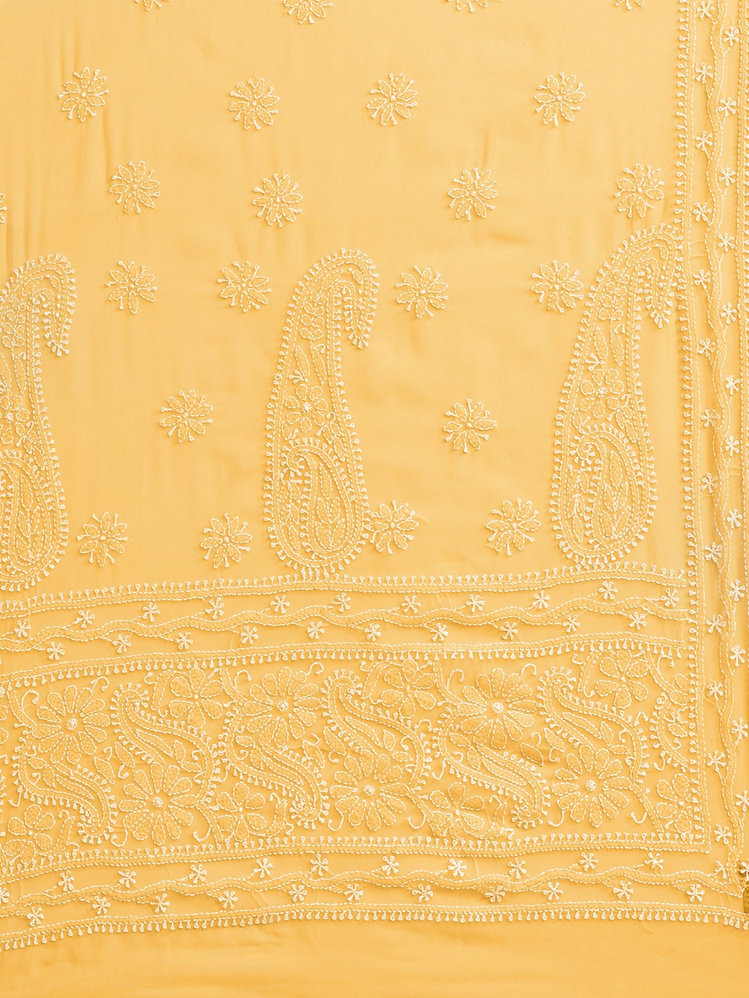 Ada Hand Embroidered Mustard Georgette Lucknow Chikan Saree With Blouse A100571
