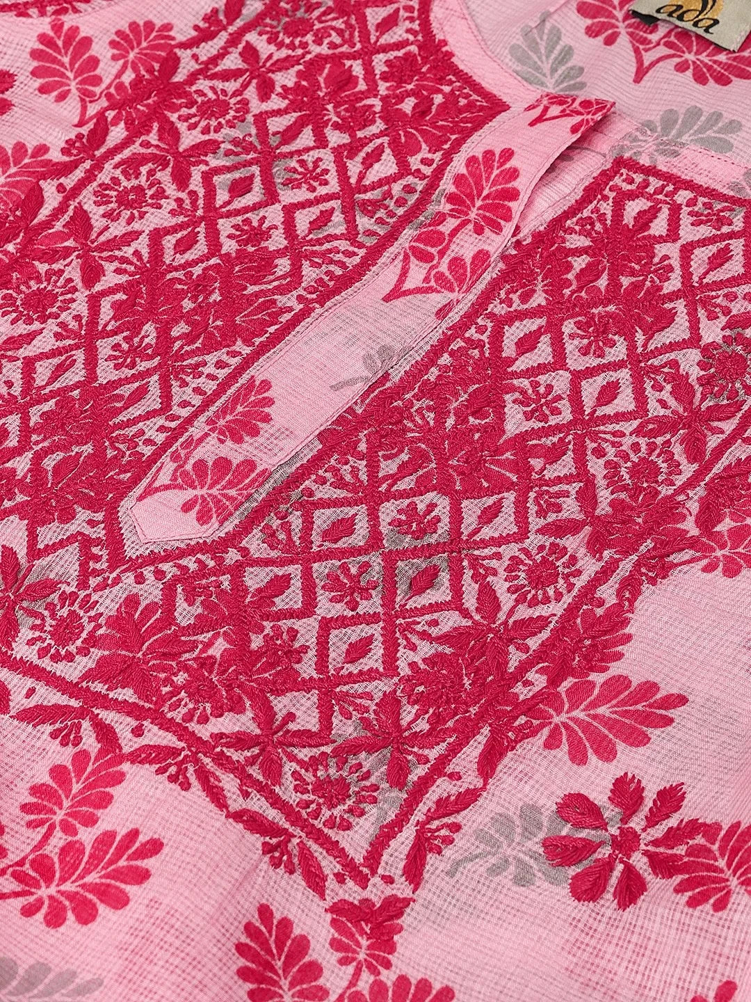 Ada Hand Embroidered Pink Kota Lucknowi Chikankari Straight Kurta A100585