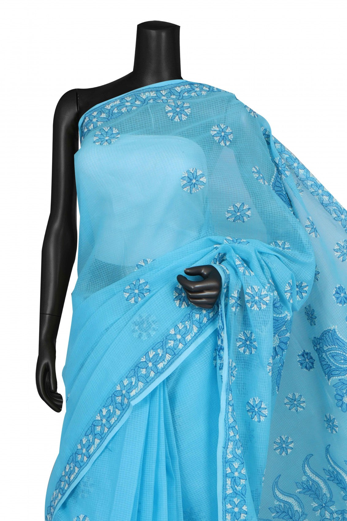 Ada Hand Embroidered Blue Kota Lucknowi Chikankari Saree With Blouse A606775