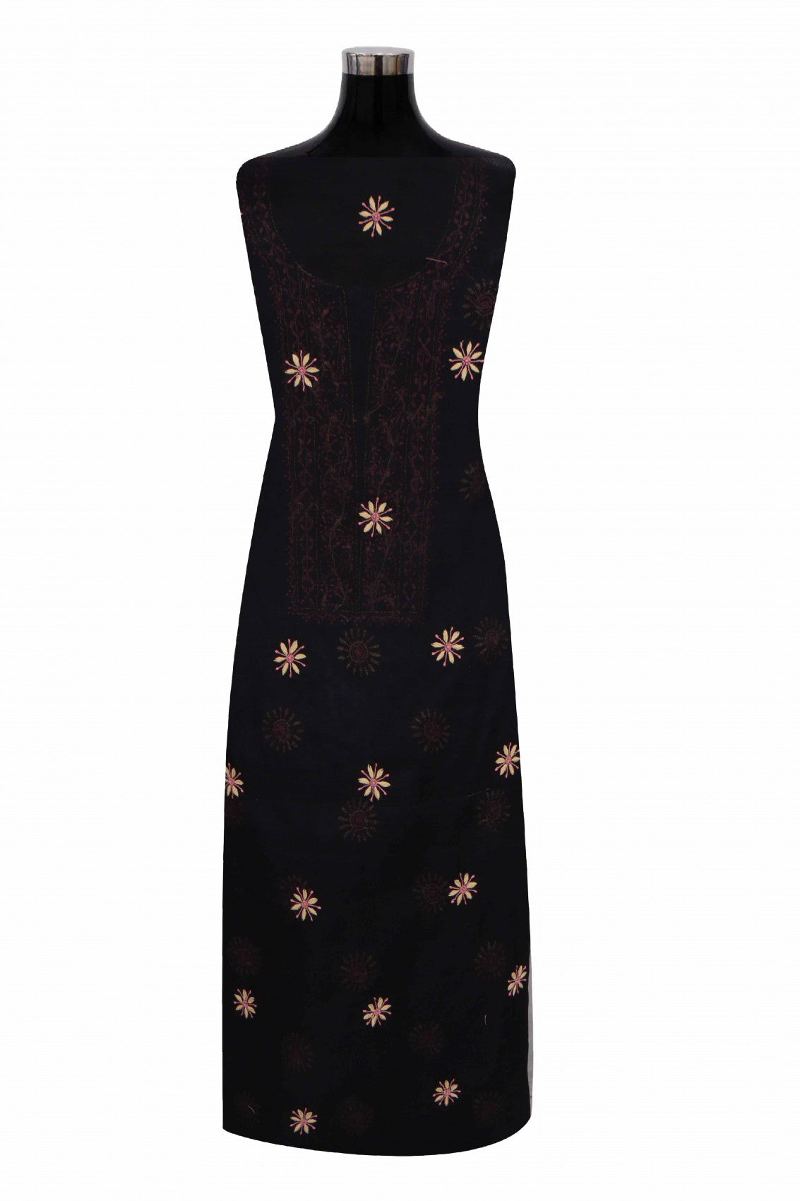 Ada Hand Embroidered Black Chanderi Lucknowi Chikan Unstitched Kurta Dupatta Set A609249
