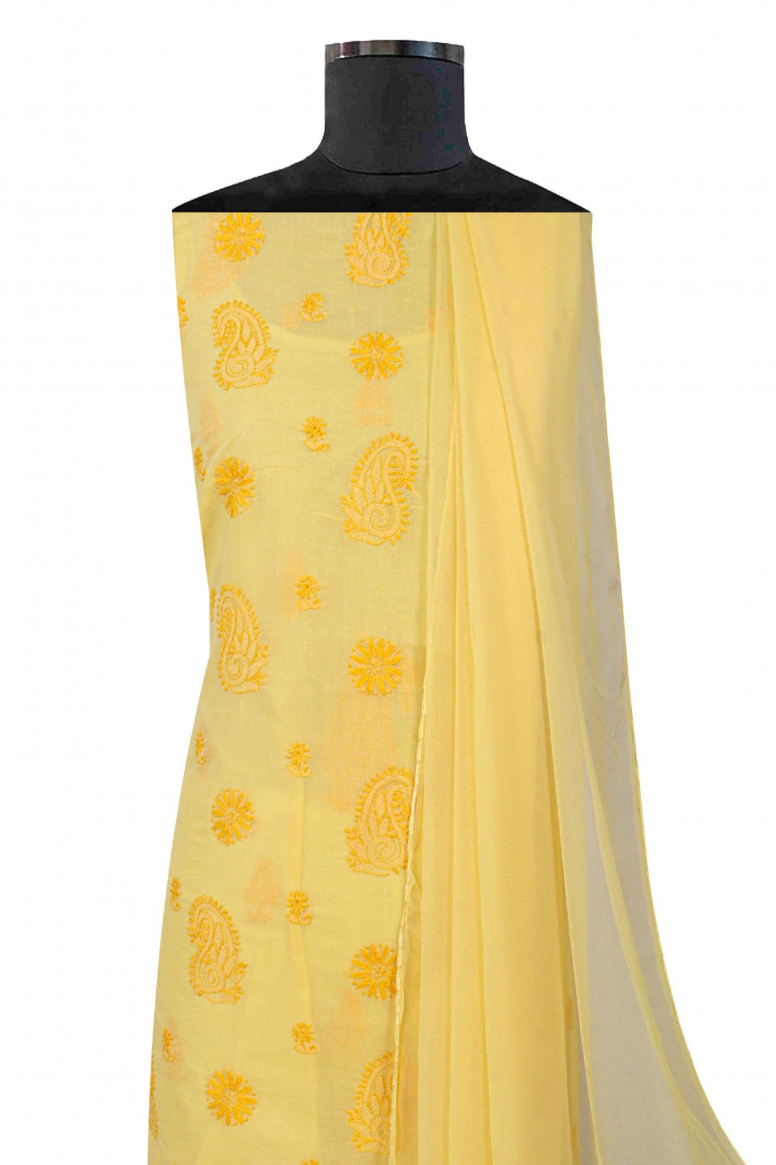 Ada Hand Embroidered Yellow Cotton Lucknowi Chikankari Unstitched Suit Piece 01A179333
