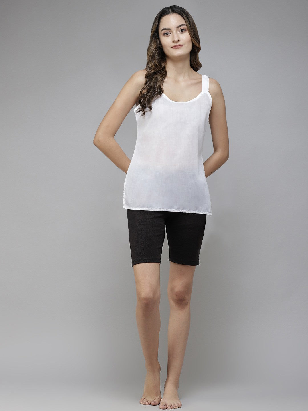 Ada White & Peach Cotton Short Slips Combo of 2 A111168.