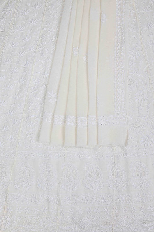 Ada Hand Embroidered White Pure Georgette Semi-stitched Anarkali Kurta Dupatta- A597770