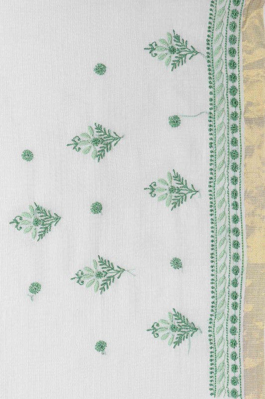 Ada Hand Embroidered White Kota Lucknowi Chikankari Saree With Blouse A623866