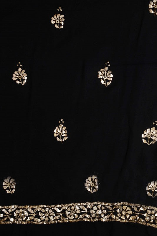 Ada Hand Embroidered Black Pure Georgette Lucknowi Chikan Unstitched Kurta Piece with Muqaish Work A94260