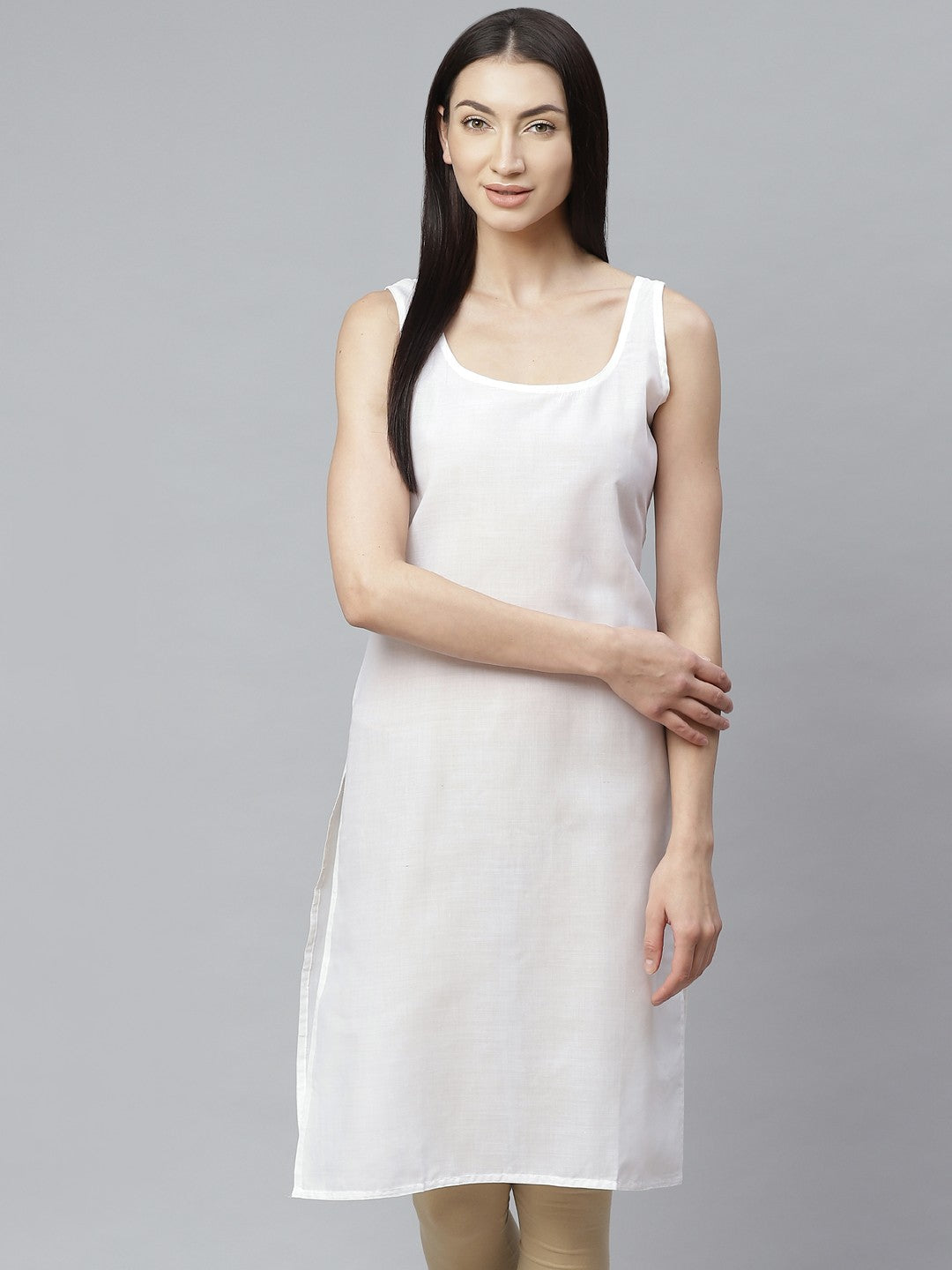 Ada Green and White Cotton Long Slips Combo of 2  A317436.