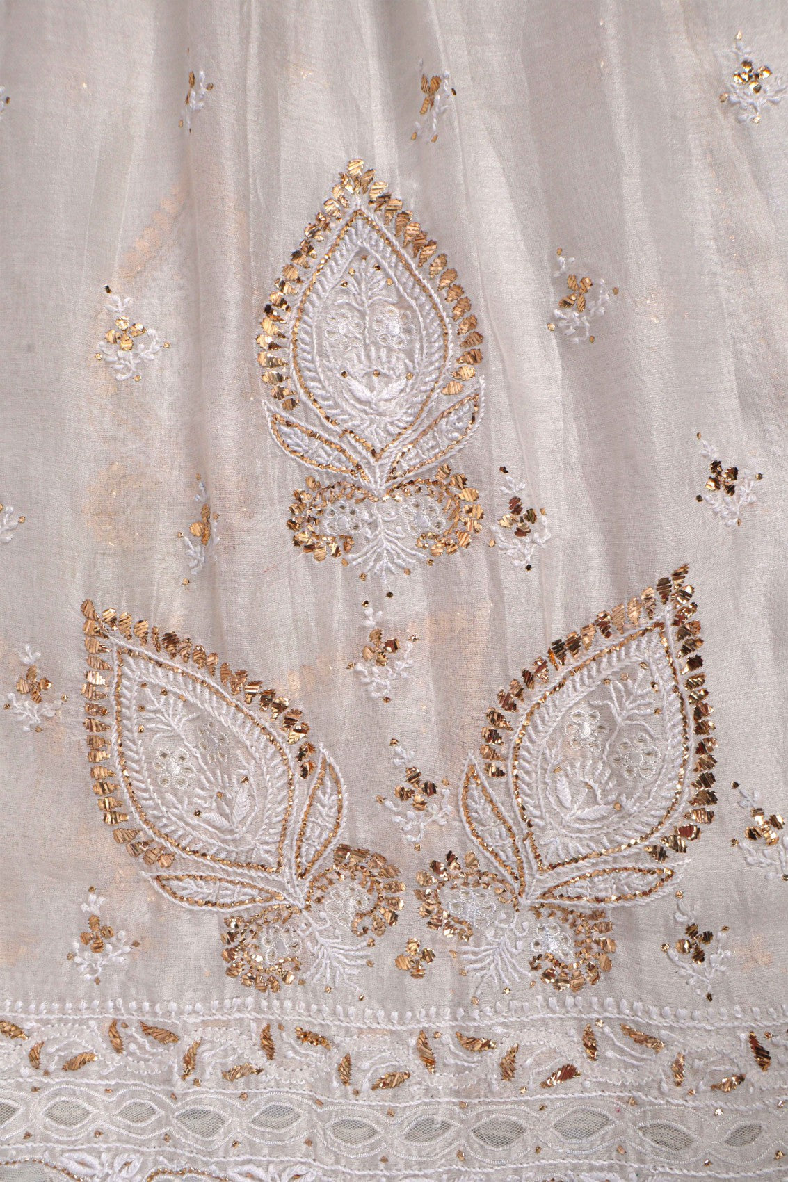 Ada Hand Embroidered Off White Chanderi Lucknowi Chikankari Semi Stitched Anarkali Kurta Dupatta Set With Muqaish Work 01A107812
