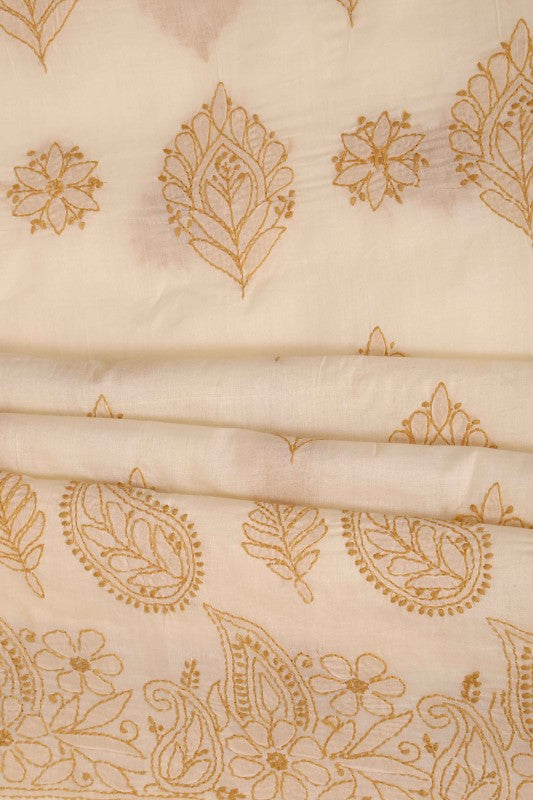 Ada Hand Embroidered Cream Cotton Lucknowi Chikan Unstitched Suit Piece A211139