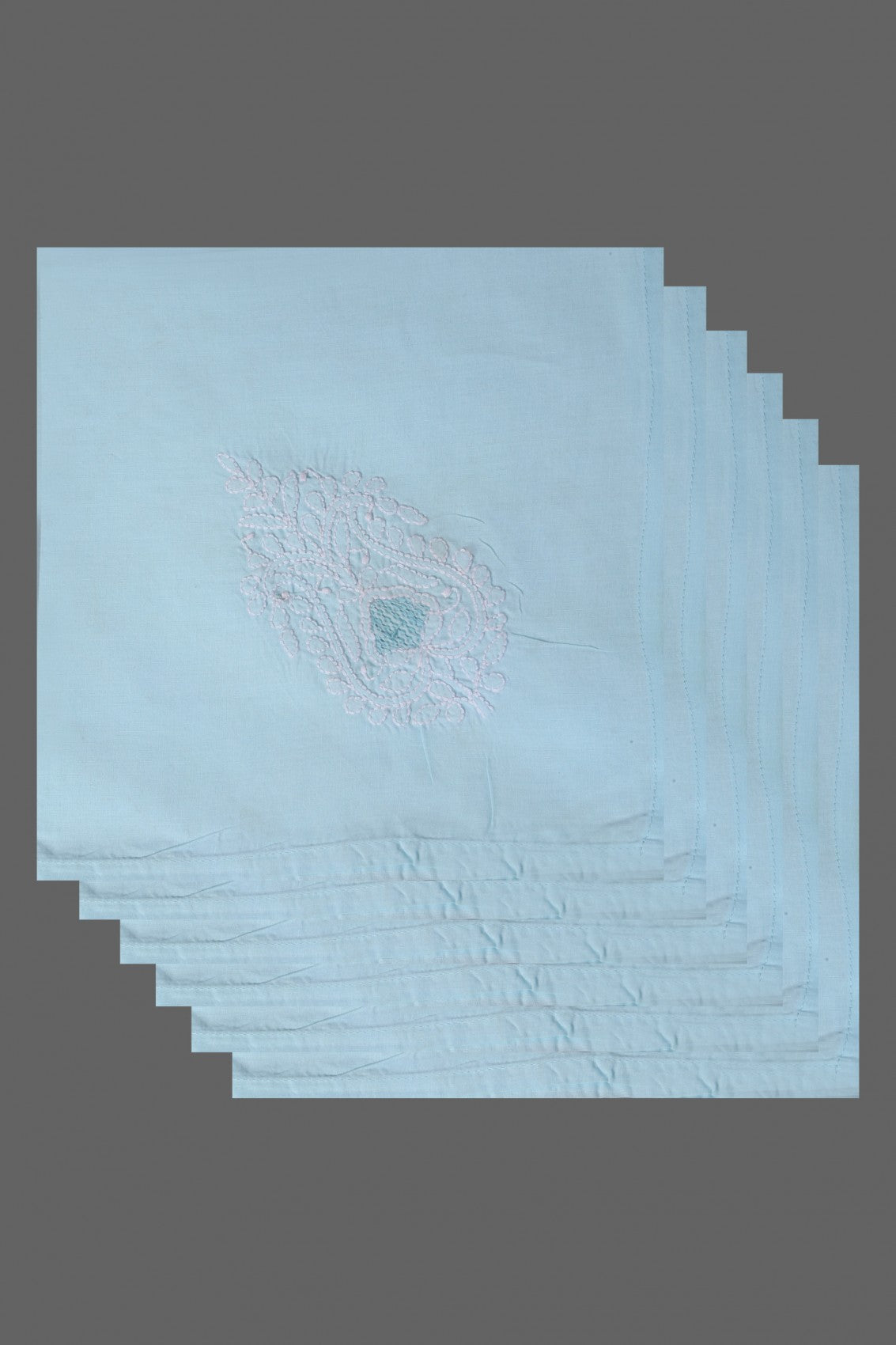Ada Hand Embroidered Sky Blue Cotton Lucknowi Chikankari Napkin Set 01A122120
