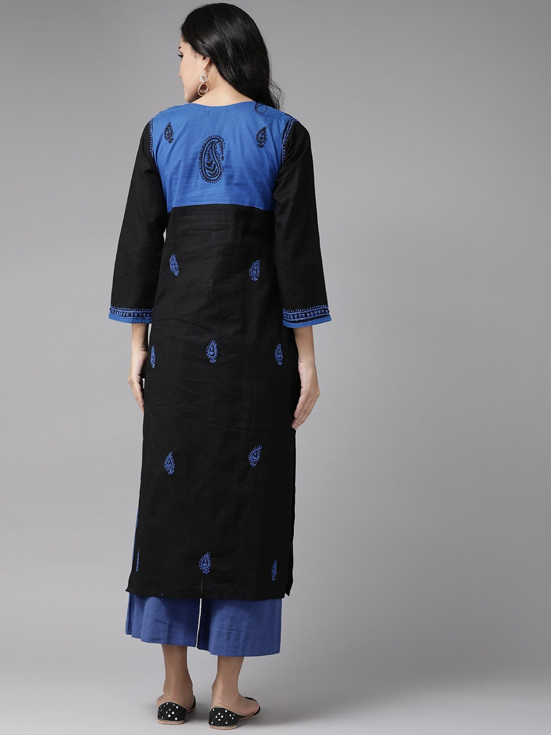 Ada Hand Embroidered Black Cotton Lucknowi Chikankari Straight  Kurta A430788