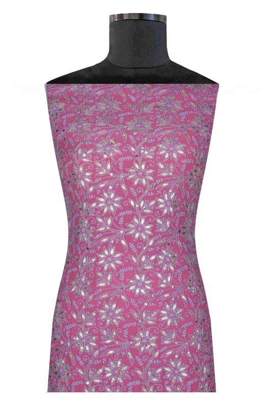 Ada Hand Embroidered Mauve Pure Georgette Lucknowi Chikan Unstitched Kurta Dupatta Set With Gota Patti Work A555296