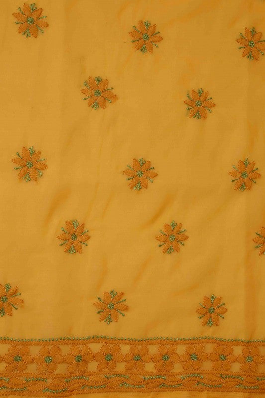 Ada Hand Embroidered Mustard Georgette Lucknowi Chikan Unstitched Suit Piece-A211181