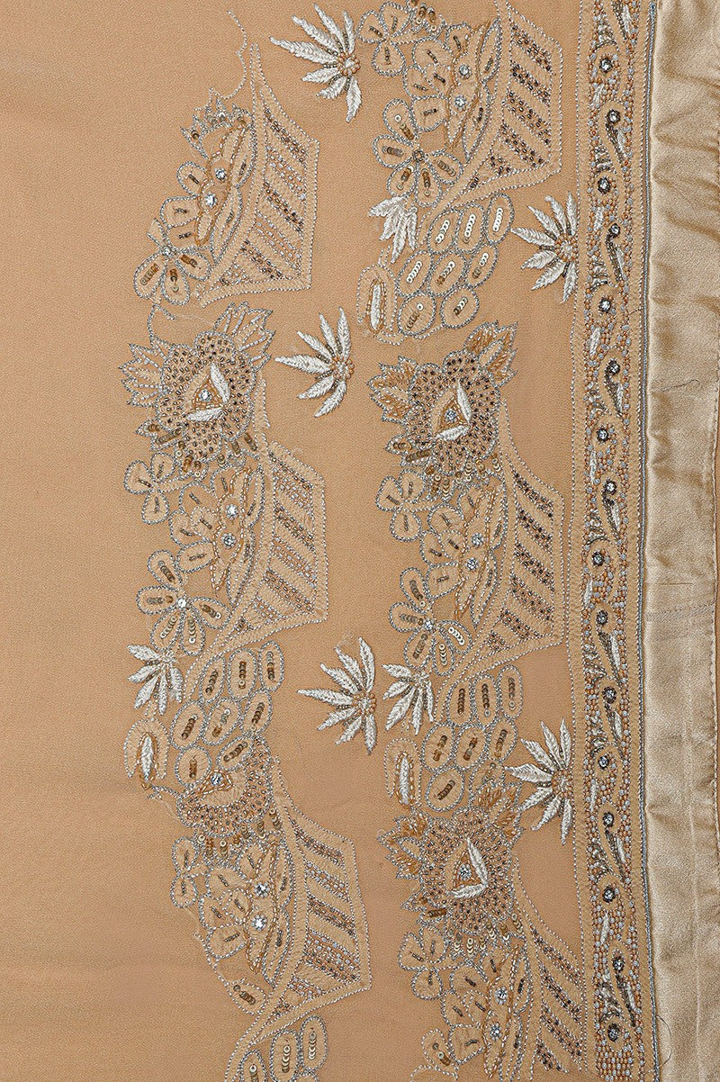 Ada Hand Embroidered Fawn Pure Georgette Lucknowi Chikankari Saree /Blouse With Pearl and Sequinned Work- A163658