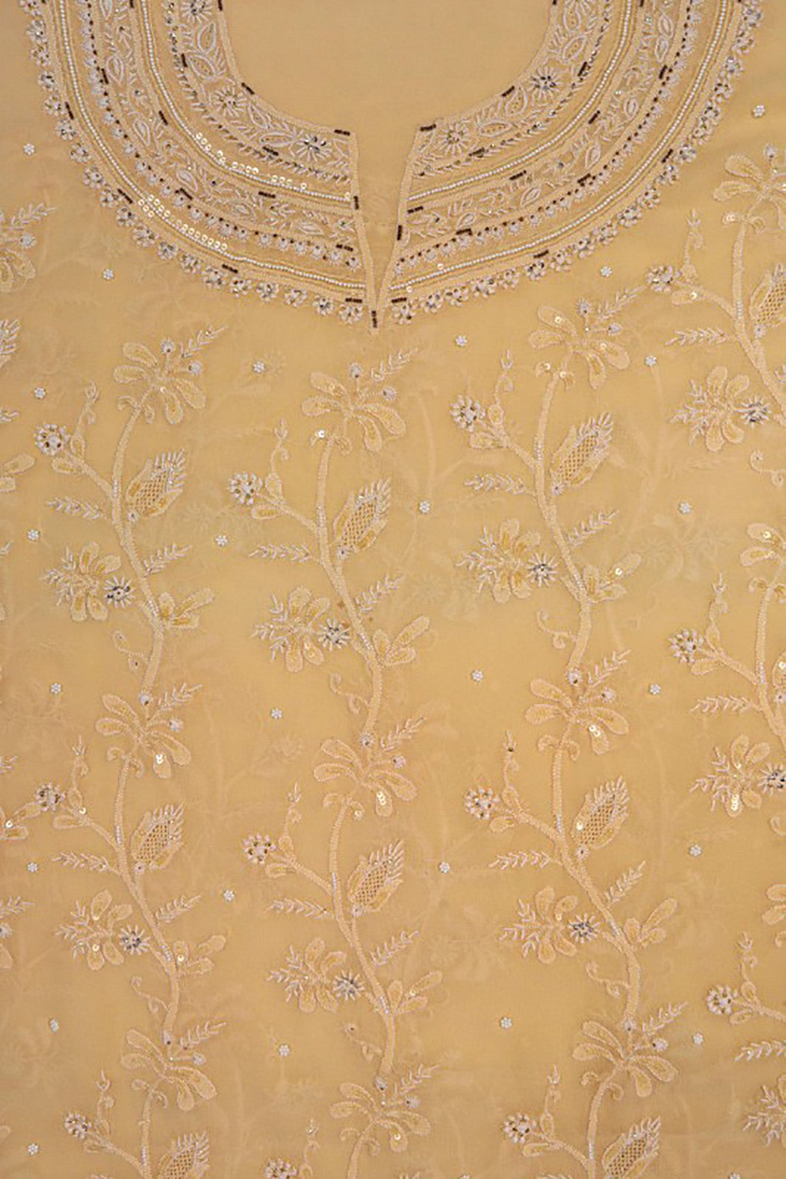 Ada Hand Embroidered Fawn Pure Georgette Lucknowi Chikankari Unstitched Suit Piece With Pearl Work A58116