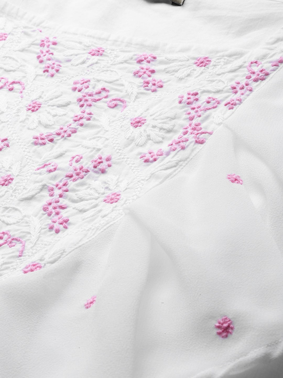 Ada Hand Embroidered White Cotton Lucknowi Chikankari Top A100277
