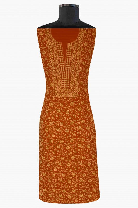 Ada Hand Embroidered Rust Pure Georgette Lucknowi Chikan Unstitched Kurta Dupatta Set A480978