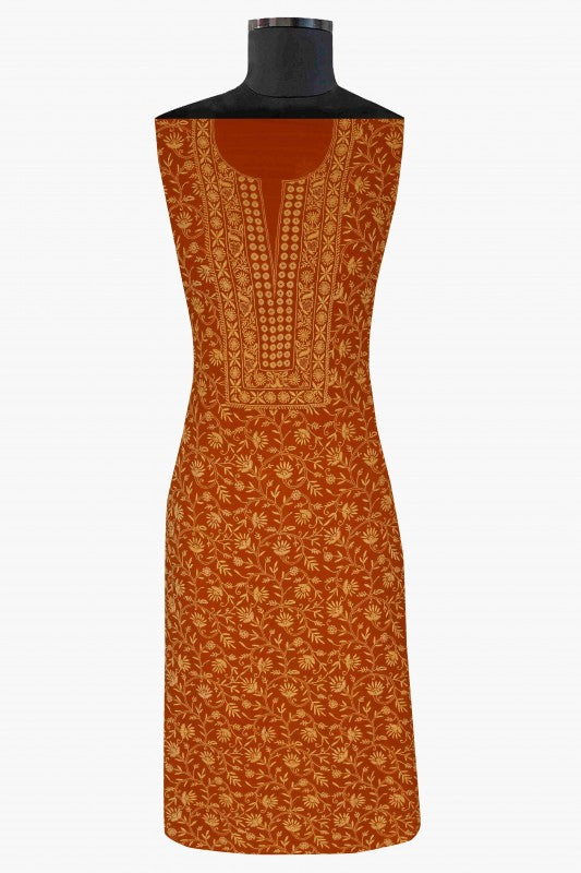 Ada Hand Embroidered Rust Pure Georgette Lucknowi Chikan Unstitched Kurta Dupatta Set A480978
