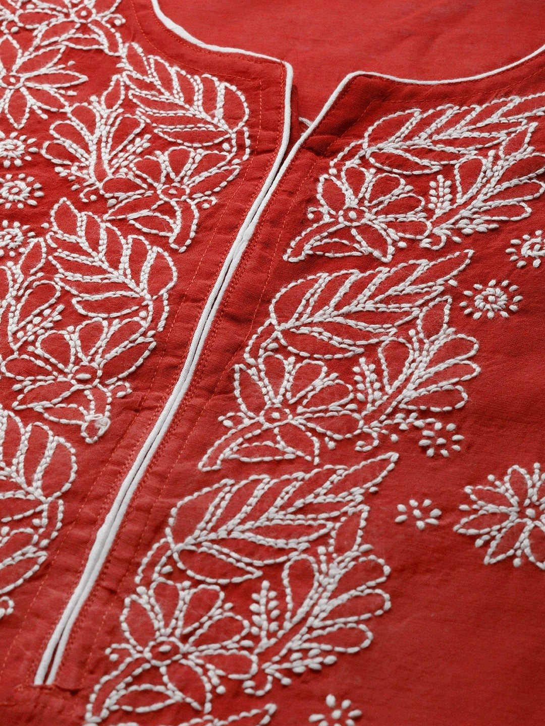 Ada Hand Embroidered Red Chanderi Lucknowi Chikankari Straight Kurta A411178