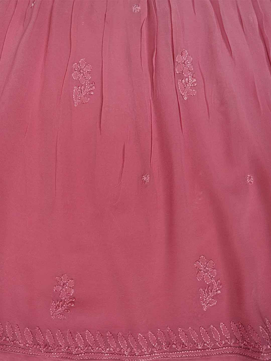 Ada Hand Embroidered Onion Pink Viscose Georgette Lucknowi Chikankari Kurta Dupatta And Palazzo Set 01A220225