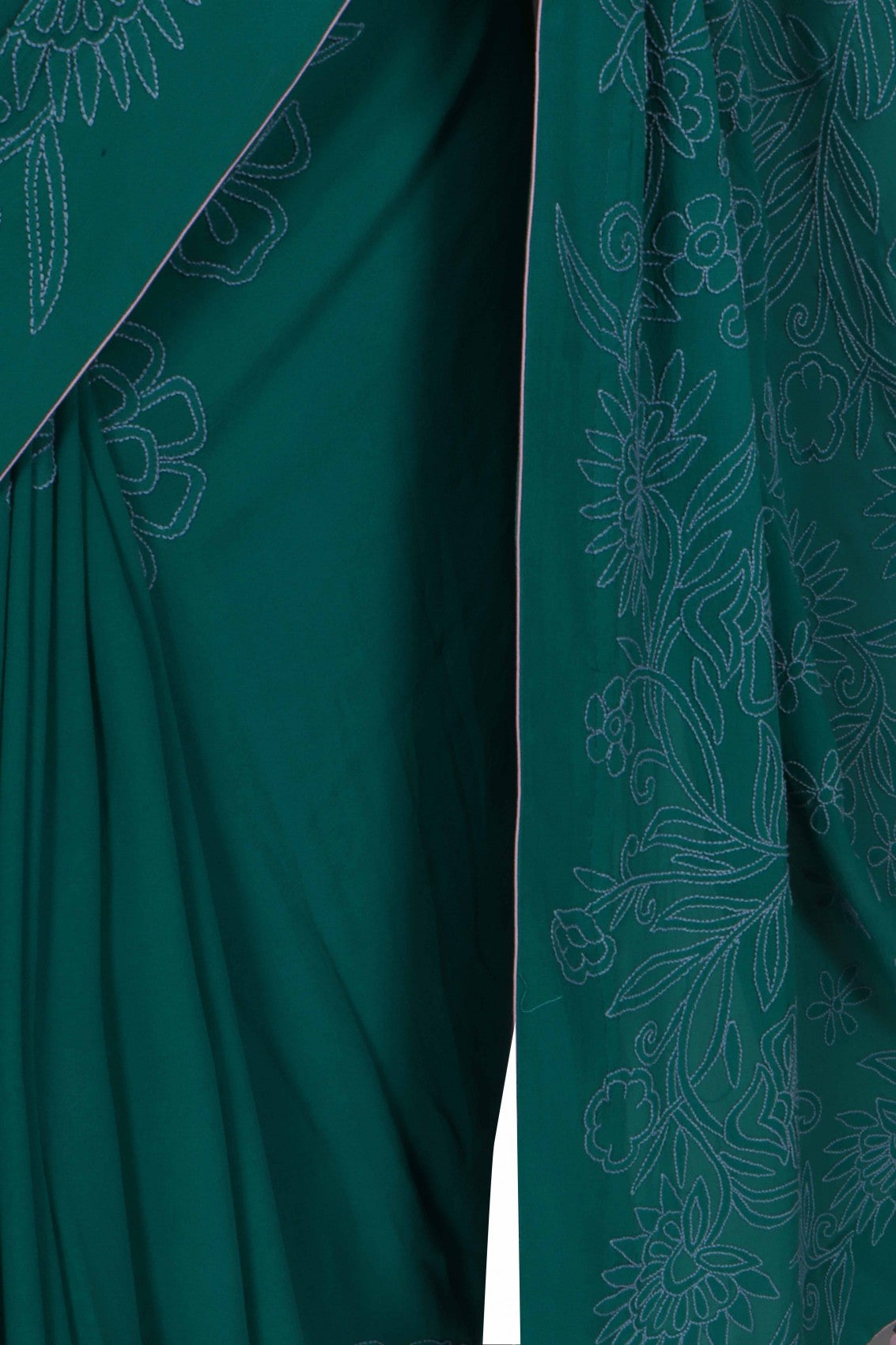 Ada Hand Embroidered Dark Green Pure Georgette Lucknowi Chikankari Saree with Blouse 01A100068
