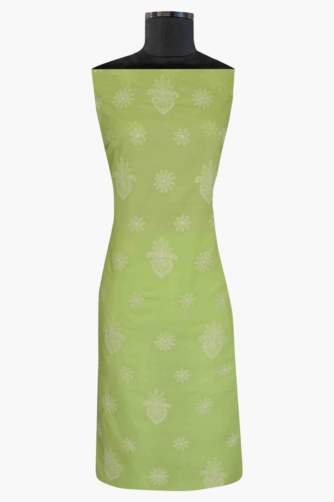 Ada Hand Embroidered Green/White Cotton Lucknowi Chikankari Unstitched Suit Piece A211201