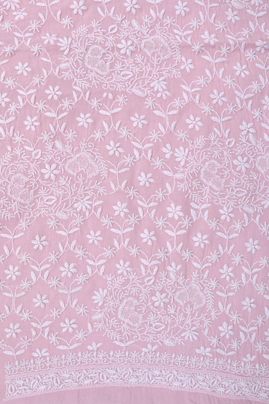 Ada Hand Embroidered Baby Pink Pure Georgette Lucknowi Chikan Unstitched Kurta Piece A21481