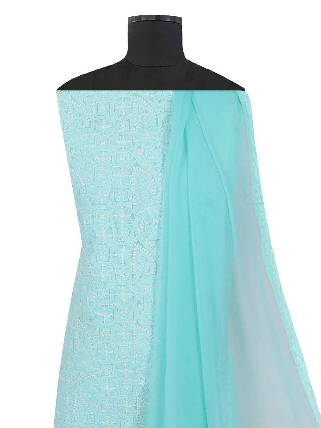 Ada Hand Embroidered Sea Green Cotton Lucknowi Chikankari Unstitched Suit Piece 01A184320