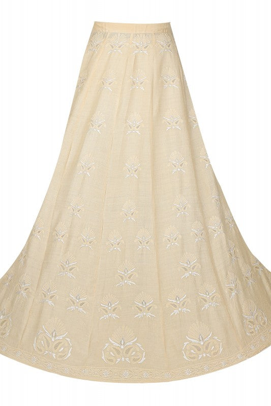 Ada Hand Embroidered Fawn Tusser Silk Lucknowi Chikankari Lehenga Skirt (only skirt) A625489