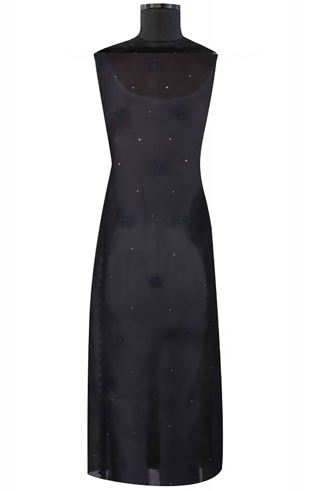 Ada Hand Embroidered Black Tissue Lucknowi Chikankari Unstitched Kurta Dupatta Set With Muqaish Work A606148