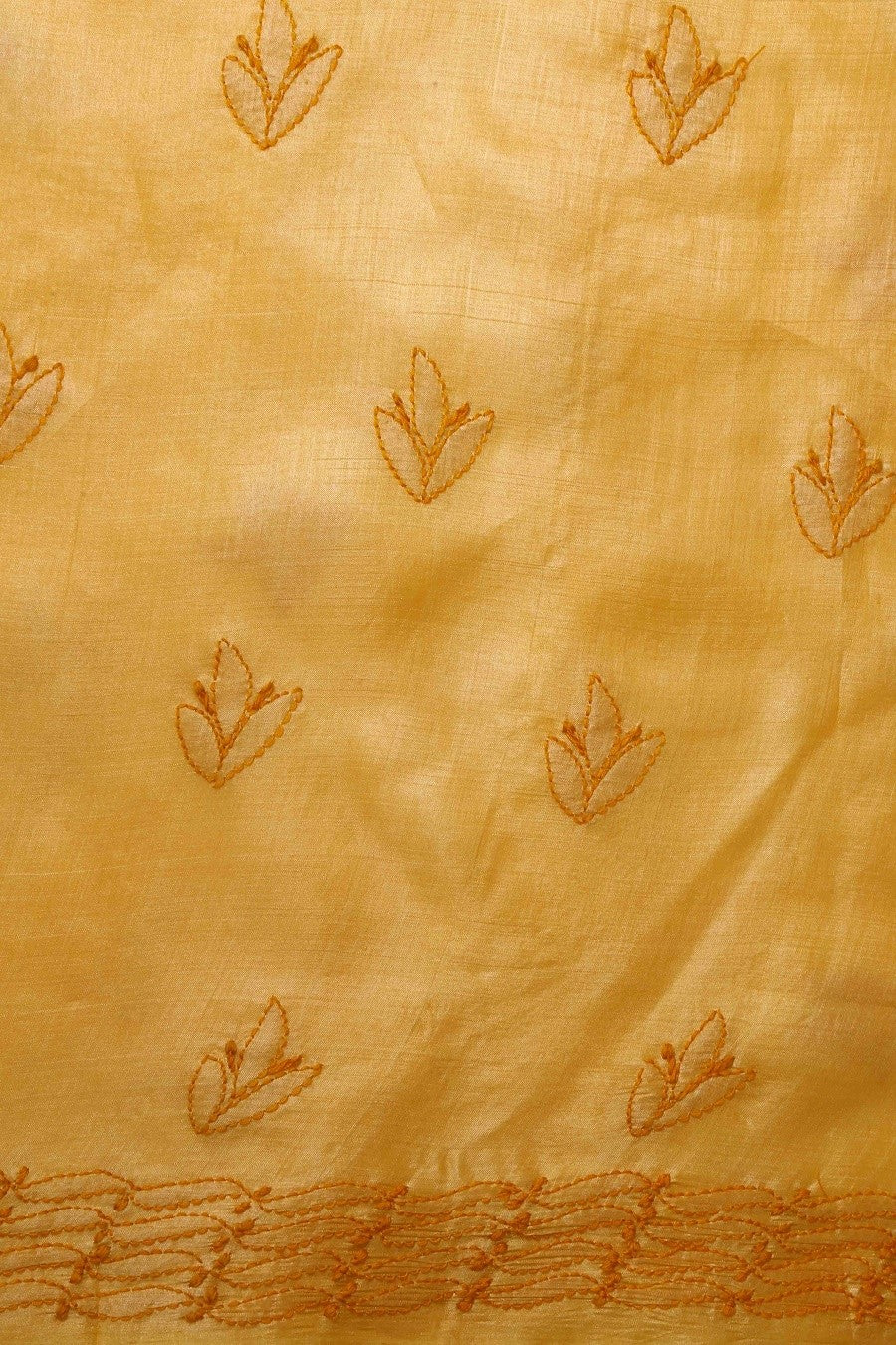 Ada Hand Embroidered Fire Orange Silk Lucknowi Chikan Unstitched Kurta Piece-A567505