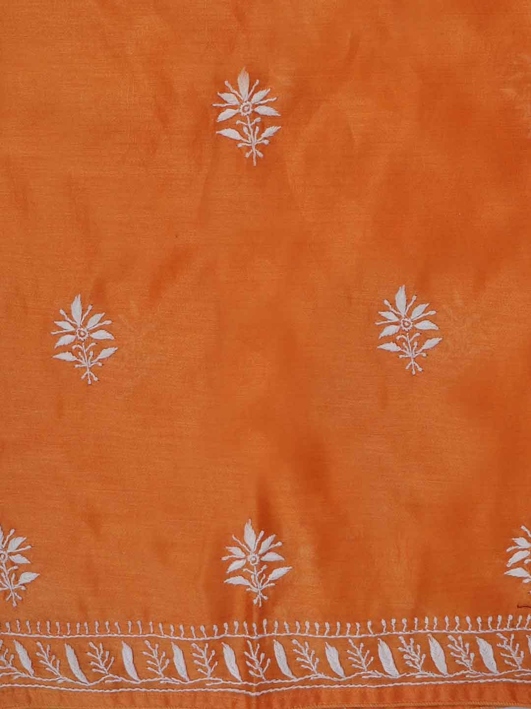 Ada Hand Embroidered Orange Chanderi Lucknowi Chikankari Semi-Stitched Anarkali Kurta Dupatta Set With Zari Work 01A205816