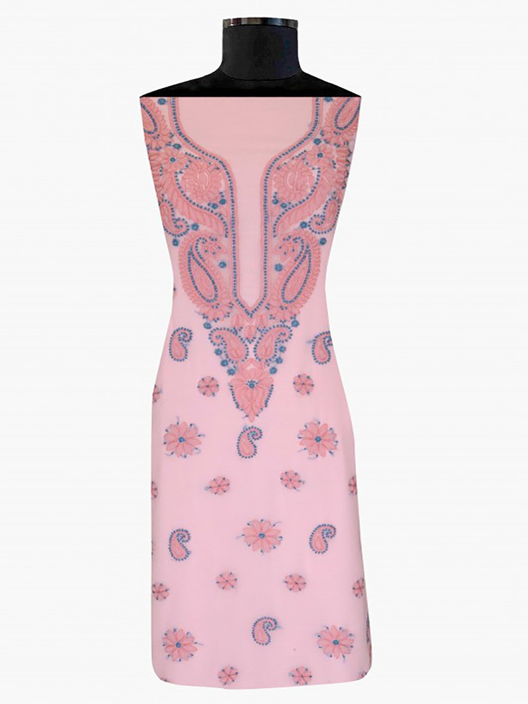 Ada Hand Embroidered Baby Pink Georgette Lucknowi Chikan Unstitched Suit Piece A211188