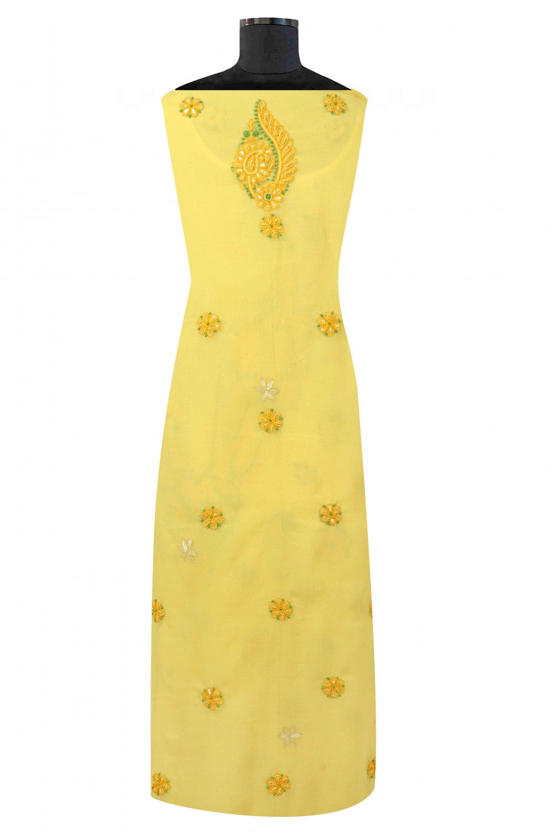 Ada Hand Embroidered Yellow Georgette Lucknowi Chikankari Unstitched Suit Piece With Pearl Work 01A41449
