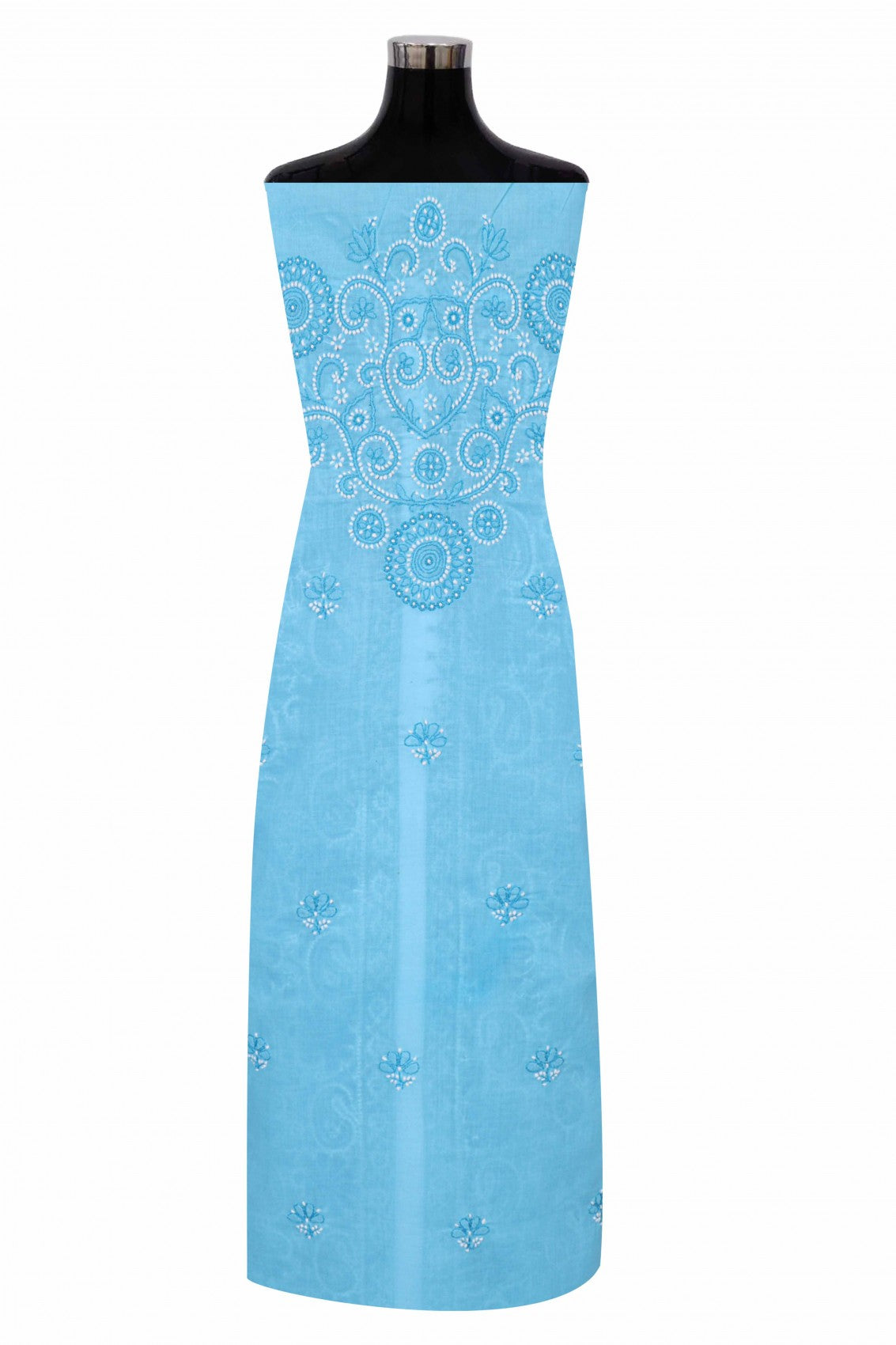 Ada Hand Embroidered Sky Blue Cotton Lucknowi Chikankari Unstitched Suit Piece 01A227033