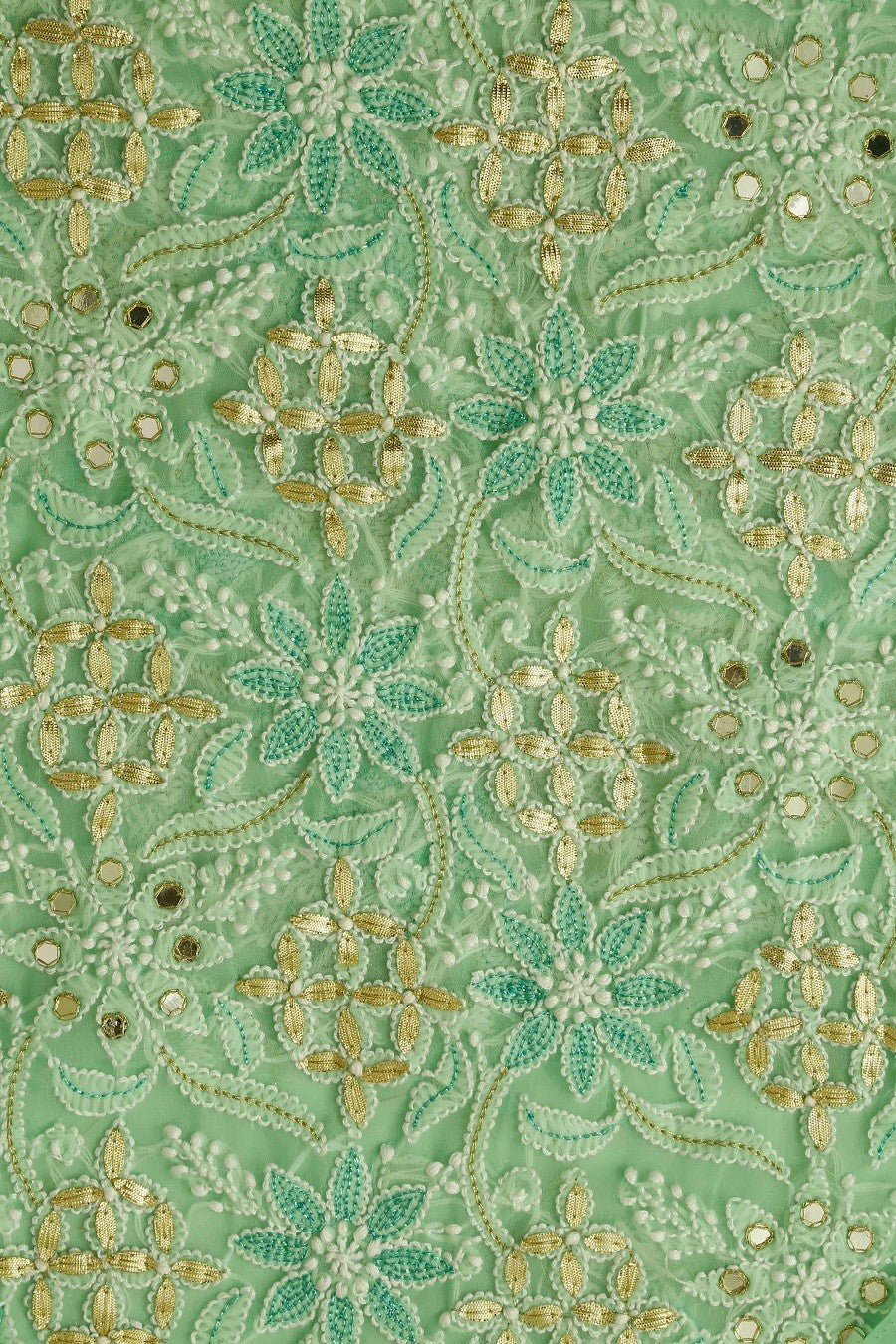 Ada Hand Embroidered Green Georgette Chikan Unstitched Kurta Dupatta Set with Gota Patti Work A406292
