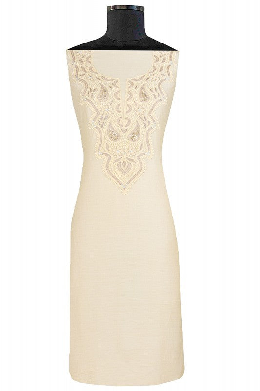 Ada Hand Embroidered Cream Chanderi Chikan Unstitched Kurta Piece With Sequinned Work- A485133
