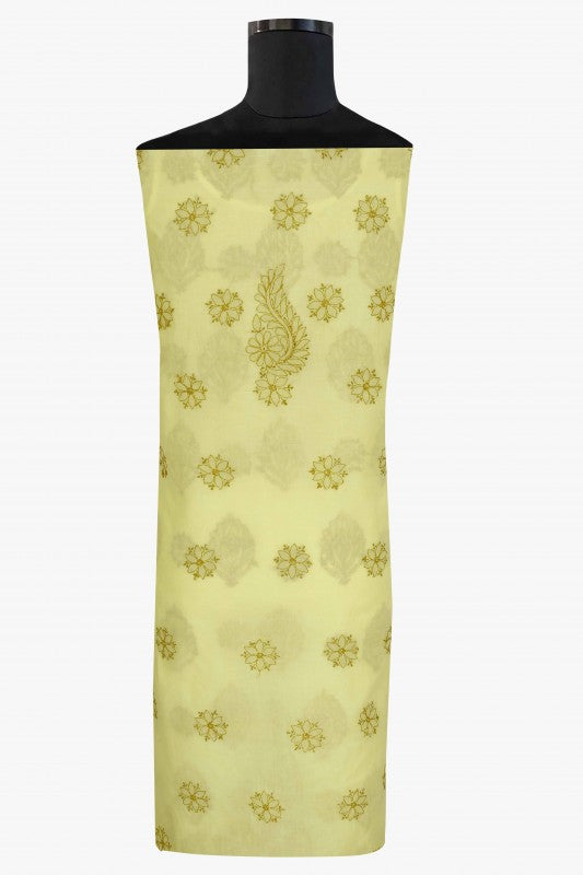 Ada Hand Embroidered Lemon Cotton Lucknowi Chikan Unstitched Suit Piece A211125