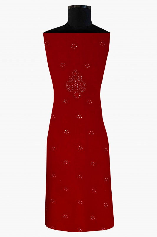 Ada Hand Embroidered Red Georgette Lucknowi Chikankari Unstitched Kurta Dupatta Set With Sequinned Work A508602