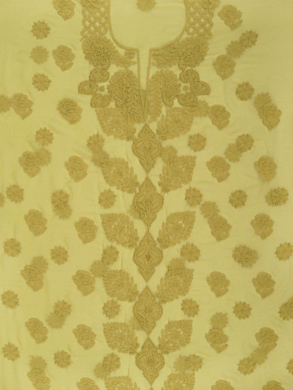 Ada Hand Embroidered Chartreuse Green Georgette Lucknowi Chikankari Unstitched Suit Piece A211227