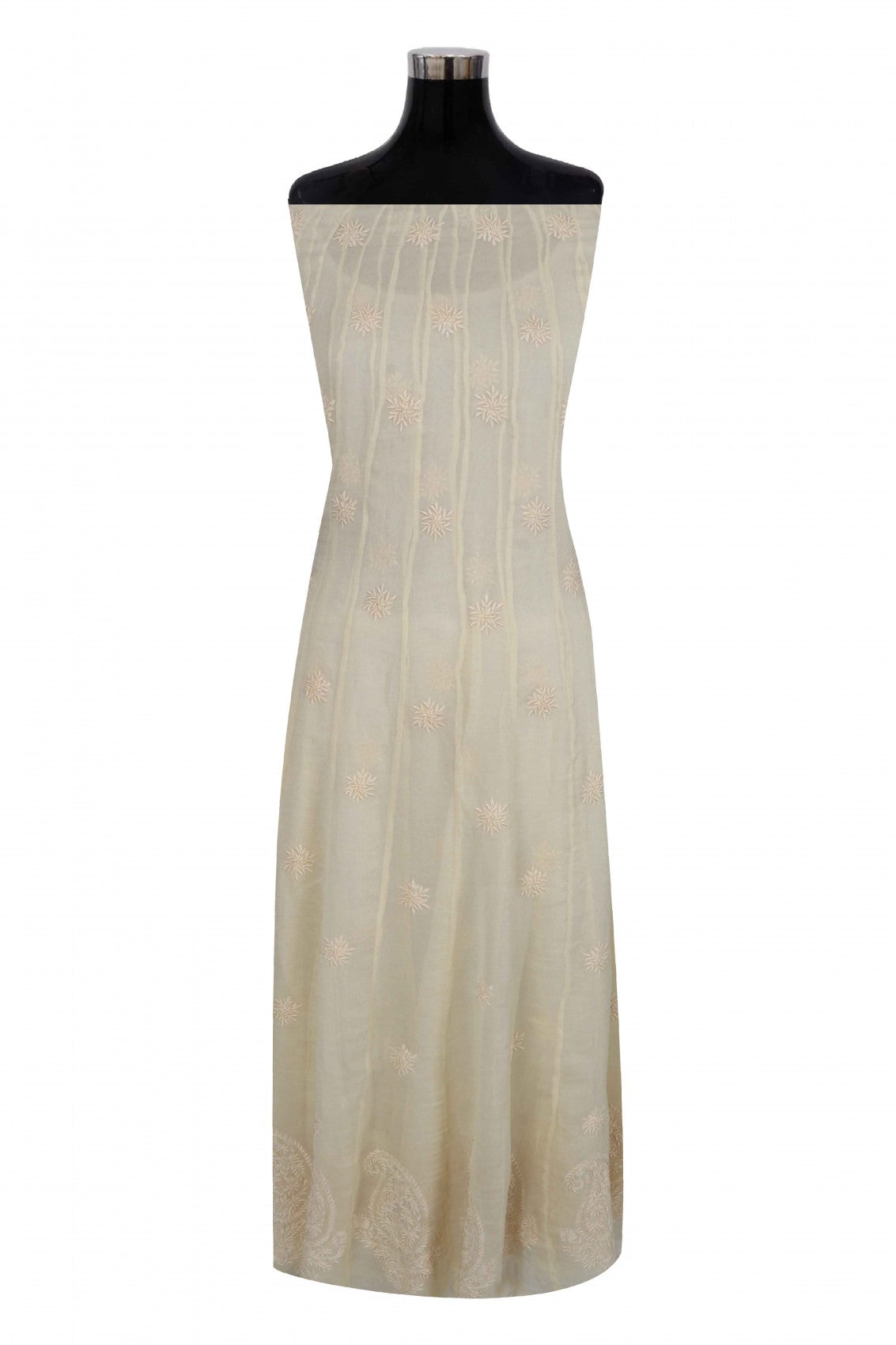 Ada Hand Embroidered ivory white Net Lucknowi Chikakari Semi-Stitched Anarkali Kurta A623179