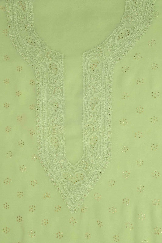 Ada Hand Embroidered Pear Green Georgette Lucknowi Chikan Unstitched Kurta Piece With Muqaish Work A321162